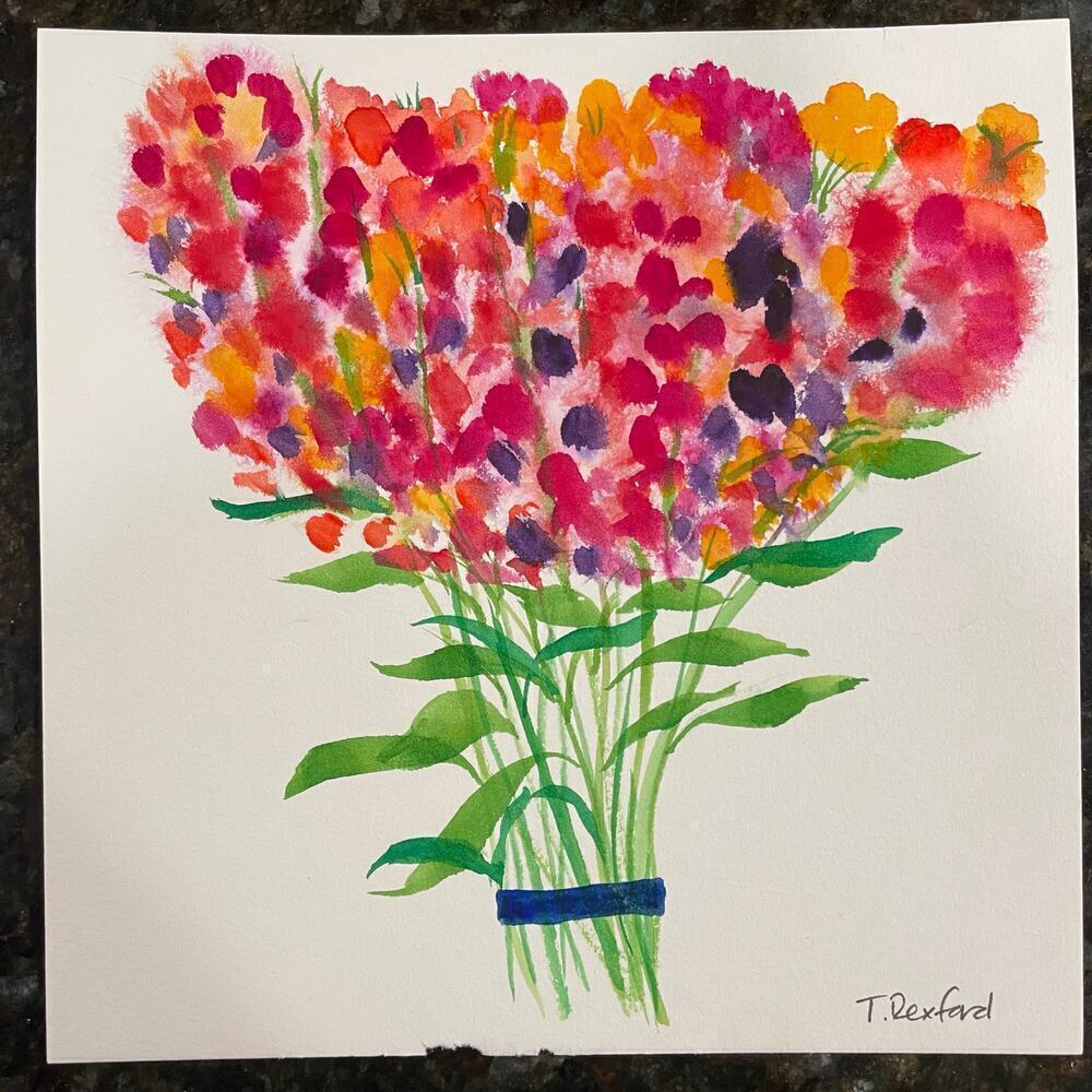 Hand painted watercolor original painting flowers 8x8